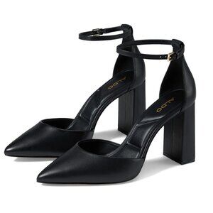 Aldo Womens Size 10 Black Leather D'Orsay Point Toe Block Heels Pumps Shoes